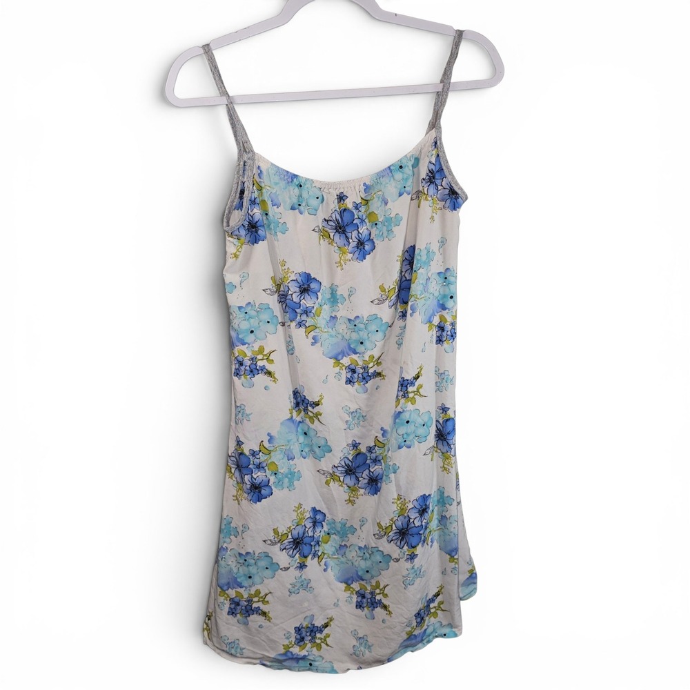 Floral Chemise Nightgown Women Small Blue White Good Glitter Detail